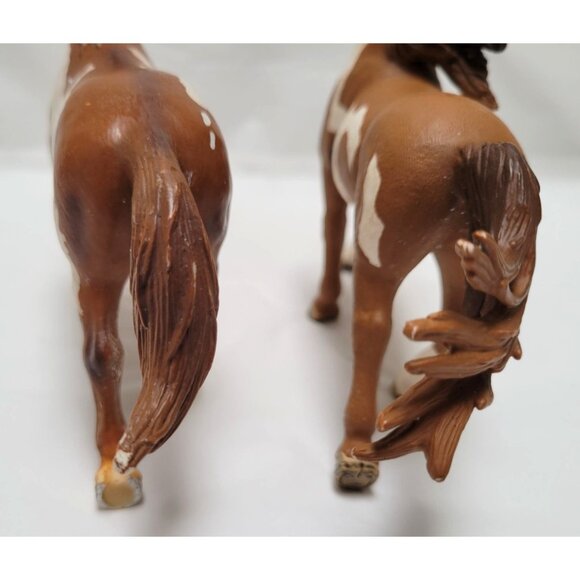 Lot of 2 Schleich Brown & White 6" Long Pinto Stallion Horse Figurines - Picture 6 of 8